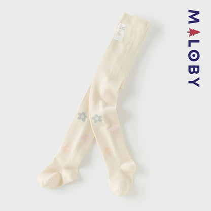 Collant épais beige fleurette pour filles, parfait pour les vêtements d'enfants au Maroc.