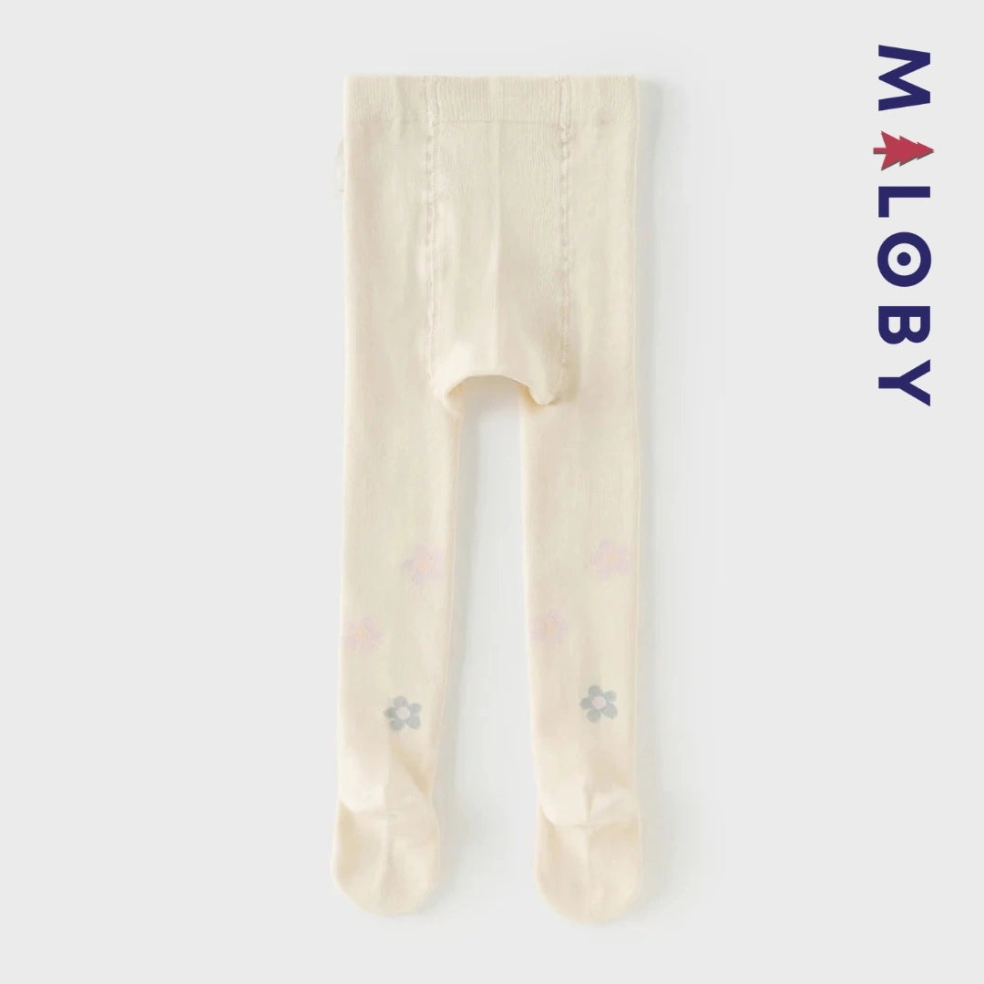 Collant épais beige fleurette pour filles, parfait pour les vêtements d'enfants au Maroc.