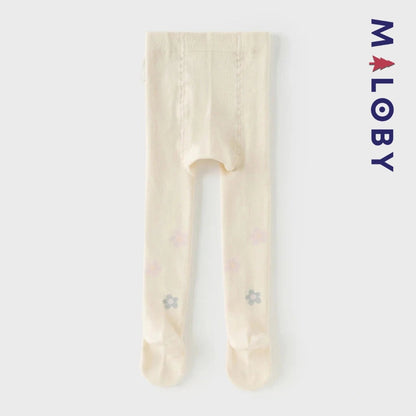 Collant épais beige fleurette pour filles, parfait pour les vêtements d'enfants au Maroc.