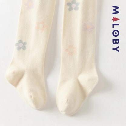 Collant épais beige fleurette pour filles, parfait pour les vêtements d'enfants au Maroc.