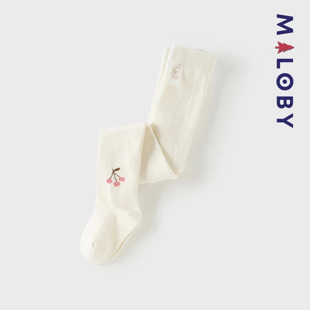 Collant épais motif cerise blanc pour fille, parfait pour les occasions spéciales et les looks décontractés.
