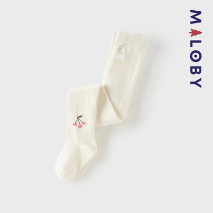 Collant épais motif cerise blanc pour fille, parfait pour les occasions spéciales et les looks décontractés.