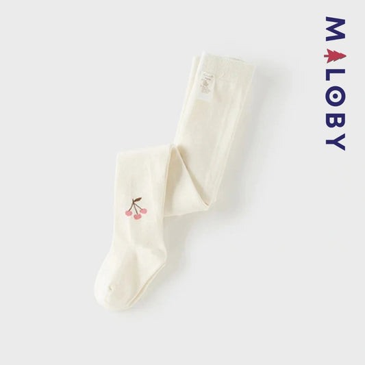 Collant épais motif cerise blanc pour fille, parfait pour les occasions spéciales et les looks décontractés.