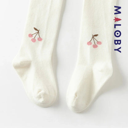 Collant épais motif cerise blanc pour fille, parfait pour les occasions spéciales et les looks décontractés.