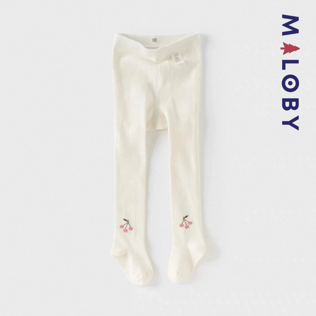 Collant épais motif cerise blanc pour fille, parfait pour les occasions spéciales et les looks décontractés.