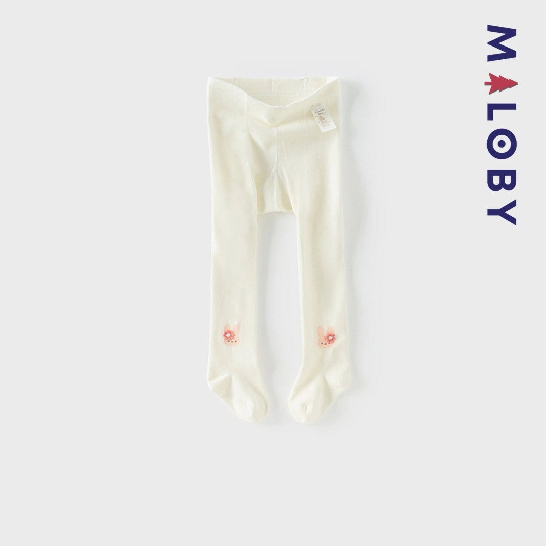 Collant épais beige et gris avec motif fantaisie pour filles