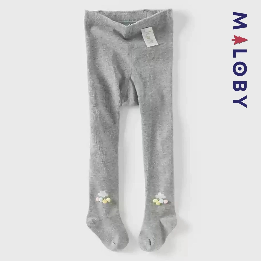 Collant épais beige et gris avec motif fantaisie pour filles