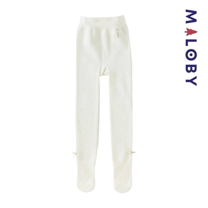 Collant épais beige et noir avec nœuds pour fille, parfait pour enfants et anniversaires.