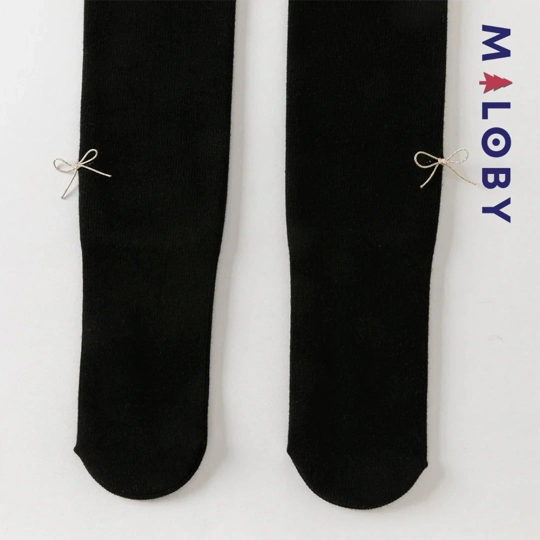 Collant épais beige et noir avec nœuds pour fille, parfait pour enfants et anniversaires.
