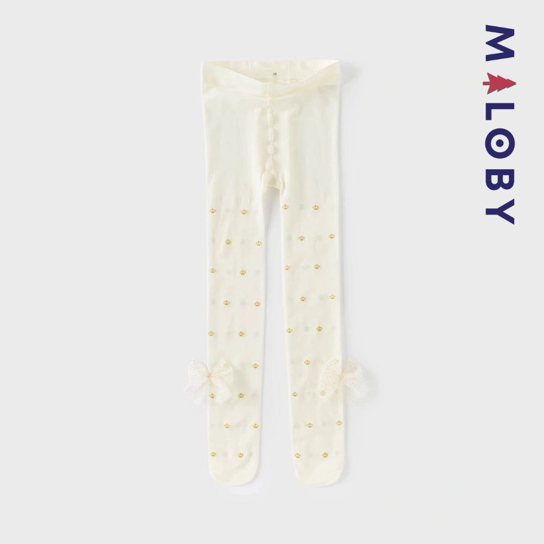 Collant fins beige avec nœuds pour fille, parfait pour les occasions spéciales et les tenues d'anniversaire