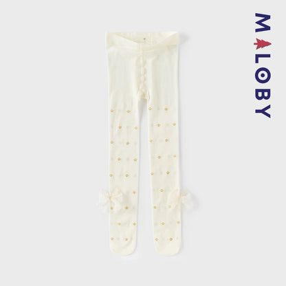 Collant fins beige avec nœuds pour fille, parfait pour les occasions spéciales et les tenues d'anniversaire