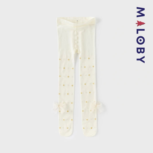 Collant fins beige avec nœuds pour fille, parfait pour les occasions spéciales et les tenues d'anniversaire
