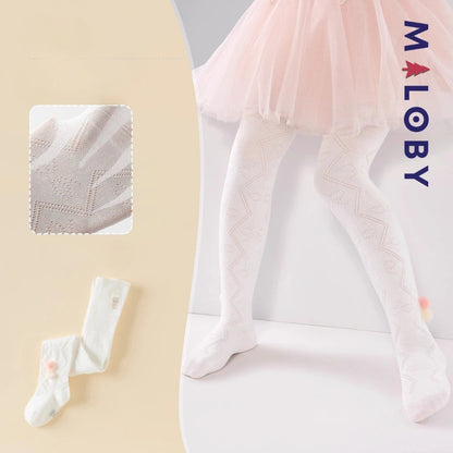 Collants fins blancs à motif pompons pour fille, parfaits pour les occasions spéciales.