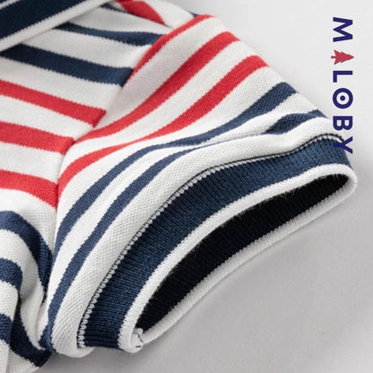 Combinaison bébé garçon rouge rayé, idéale pour anniversaires et événements spéciaux.