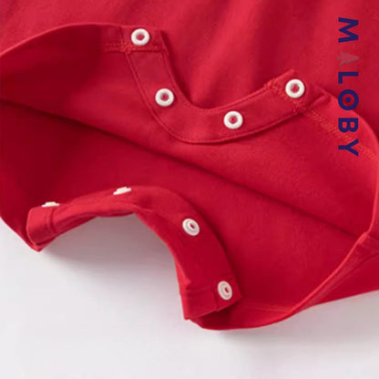 Combinaison bébé garçon rouge rayé, idéale pour anniversaires et événements spéciaux.
