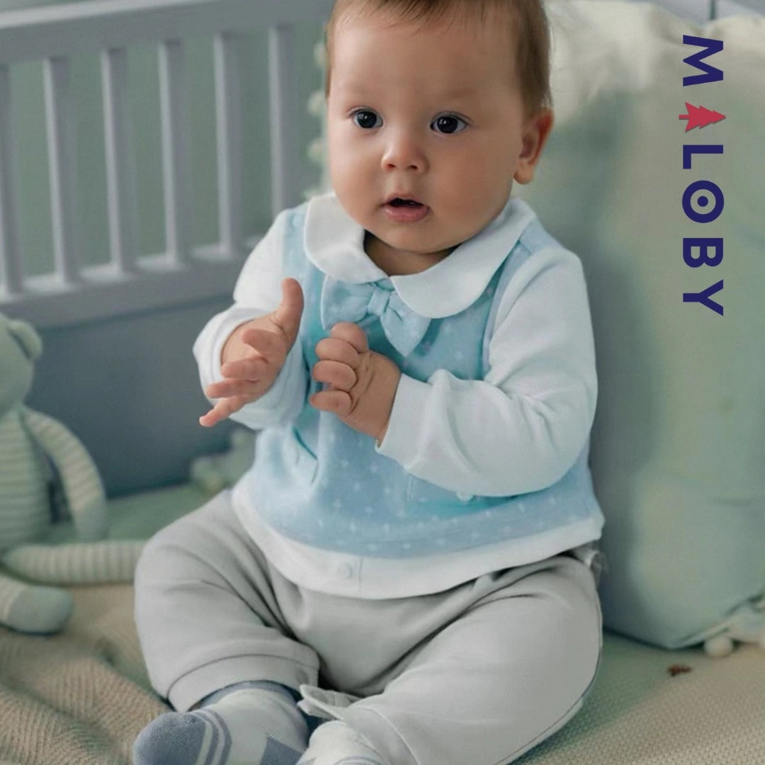 Combinaison cérémonie bleu garçon manches longues 2 en 1 pour bébé