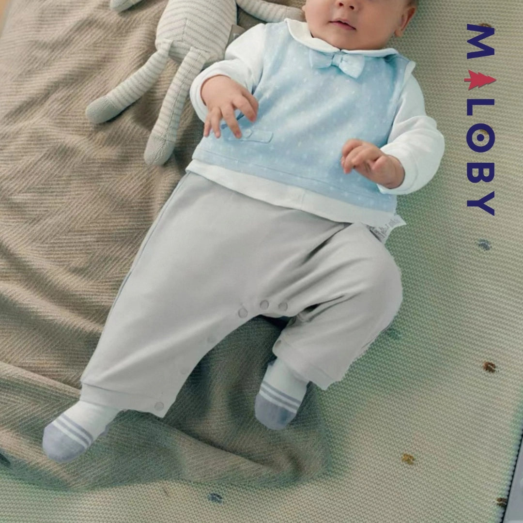 Combinaison cérémonie bleu garçon manches longues 2 en 1 pour bébé