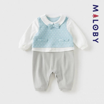 Combinaison cérémonie bleu garçon manches longues 2 en 1 pour bébé