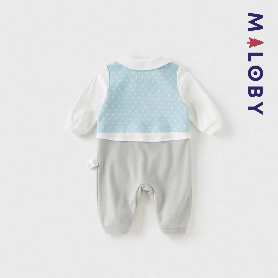 Combinaison cérémonie bleu garçon manches longues 2 en 1 pour bébé