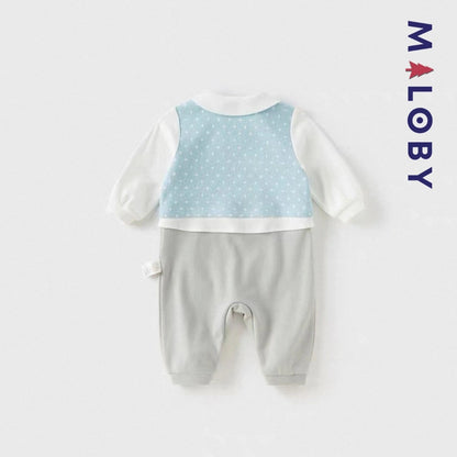 Combinaison cérémonie bleu garçon manches longues 2 en 1 pour bébé