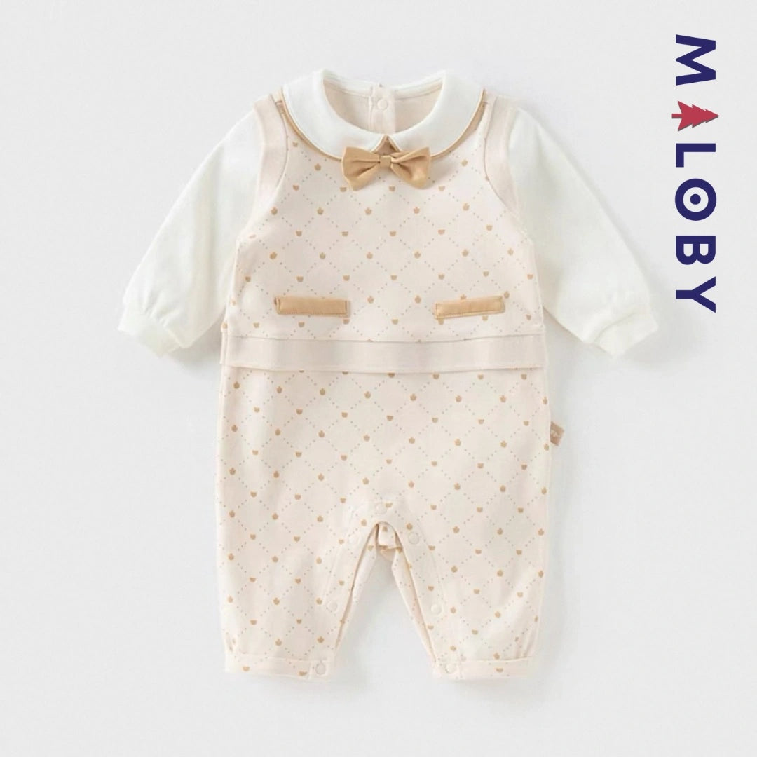 Combinaison habillée beige pour bébé garçon idéale pour anniversaires et occasions spéciales.