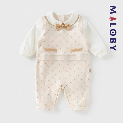 Combinaison habillée beige pour bébé garçon idéale pour anniversaires et occasions spéciales.