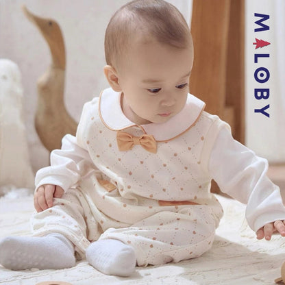 Combinaison habillée beige pour bébé garçon idéale pour anniversaires et occasions spéciales.