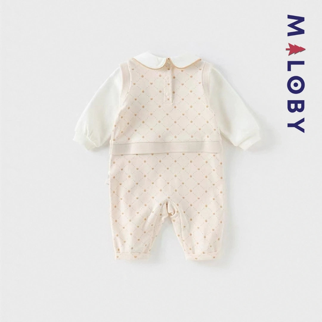 Combinaison habillée beige pour bébé garçon idéale pour anniversaires et occasions spéciales.