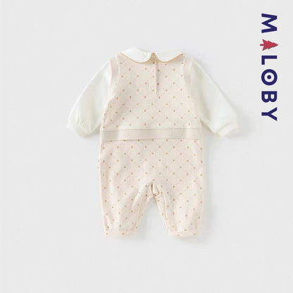 Combinaison habillée beige pour bébé garçon idéale pour anniversaires et occasions spéciales.