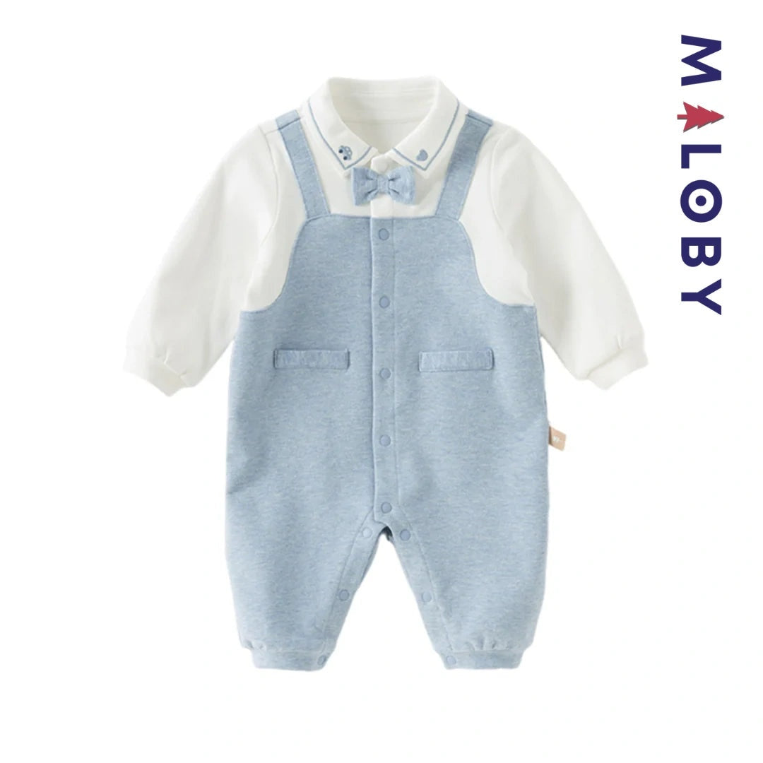 Combinaison habillée manches longues 2 en 1 bleu pour bébé garçon MALOBY