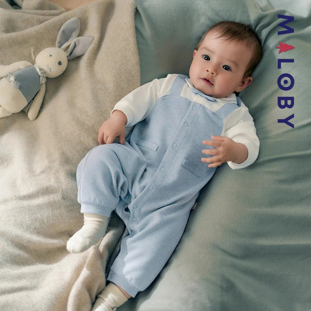 Combinaison habillée manches longues 2 en 1 bleu pour bébé garçon MALOBY