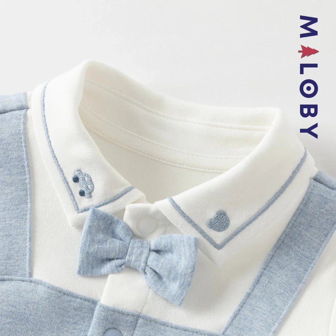 Combinaison habillée manches longues 2 en 1 bleu pour bébé garçon MALOBY