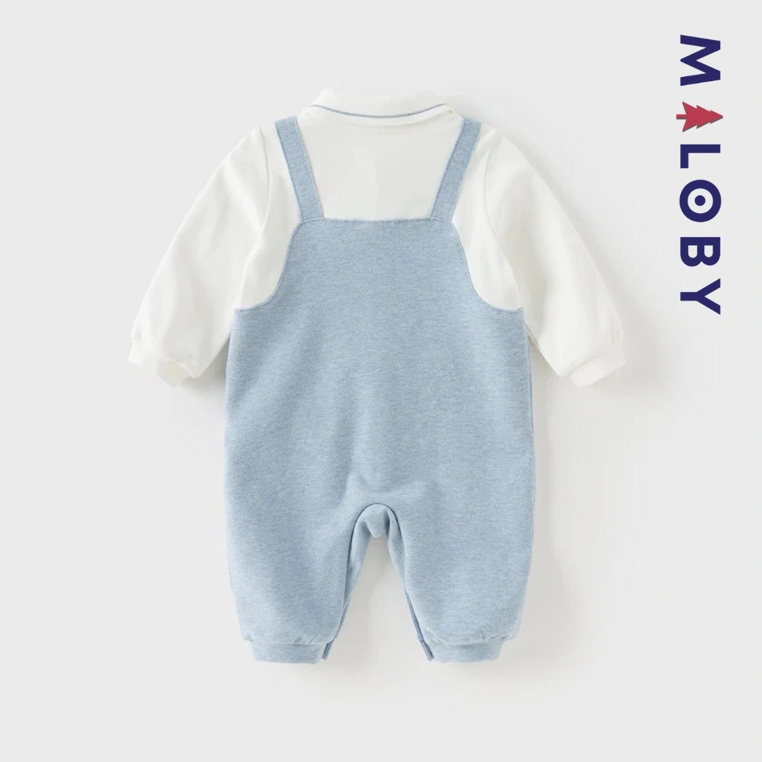 Combinaison habillée manches longues 2 en 1 bleu pour bébé garçon MALOBY