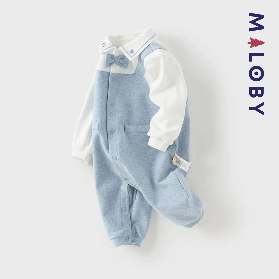 Combinaison habillée manches longues 2 en 1 bleu pour bébé garçon MALOBY