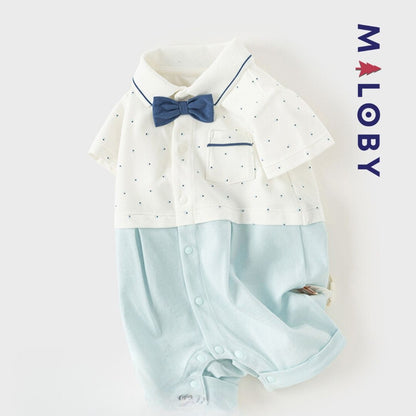 Combinaison habillée à nœud papillon pour bébé garçon, parfaite pour les anniversaires.