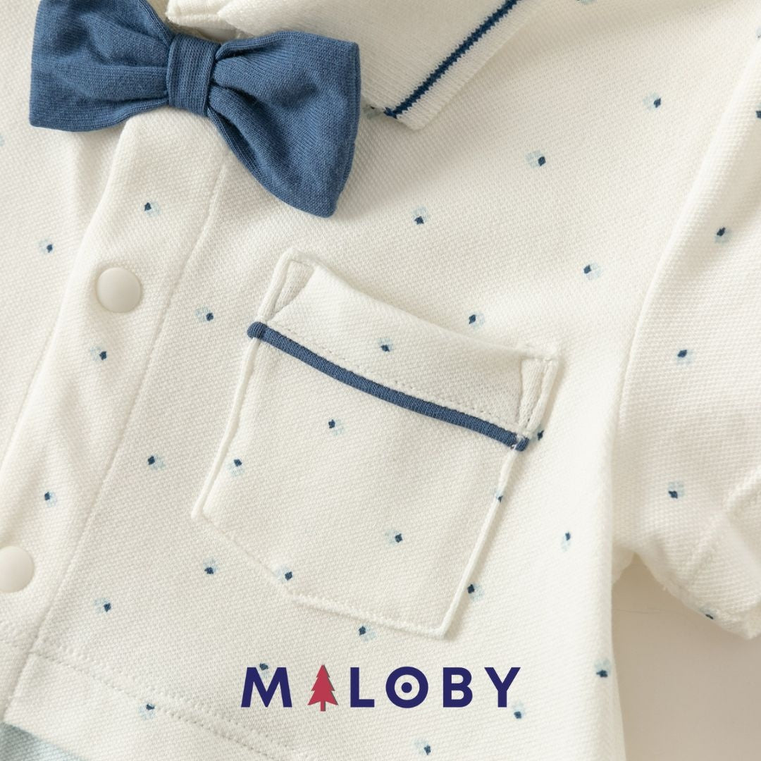 Combinaison habillée à nœud papillon pour bébé garçon, parfaite pour les anniversaires.