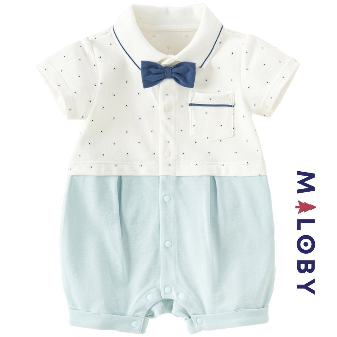 Combinaison habillée à nœud papillon pour bébé garçon, parfaite pour les anniversaires.