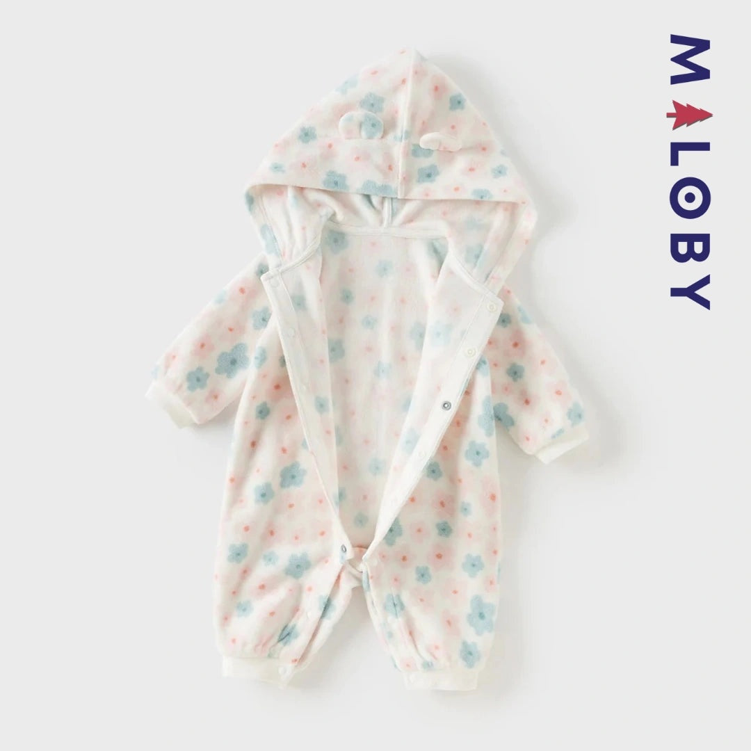 Combinaison longue à capuche imprimée pour bébé, idéale pour les anniversaires.