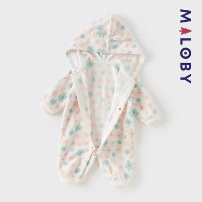 Combinaison longue à capuche imprimée pour bébé, idéale pour les anniversaires.