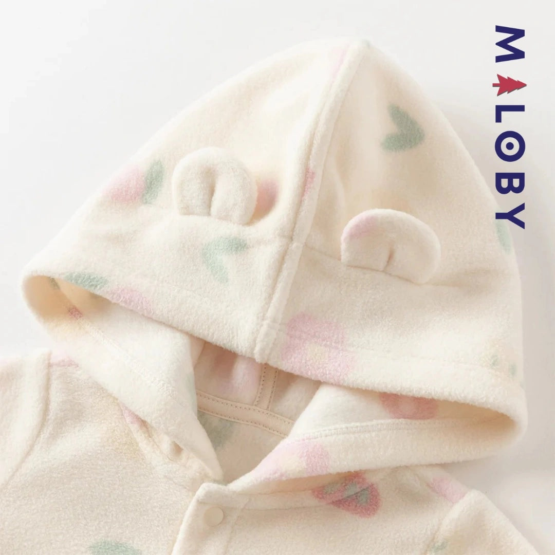 Combinaison longue à capuche imprimée pour bébé, idéale pour les anniversaires.