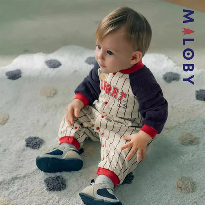 Combinaison longue en molleton rayée pour garçon, idéale pour vêtements enfant et bébé