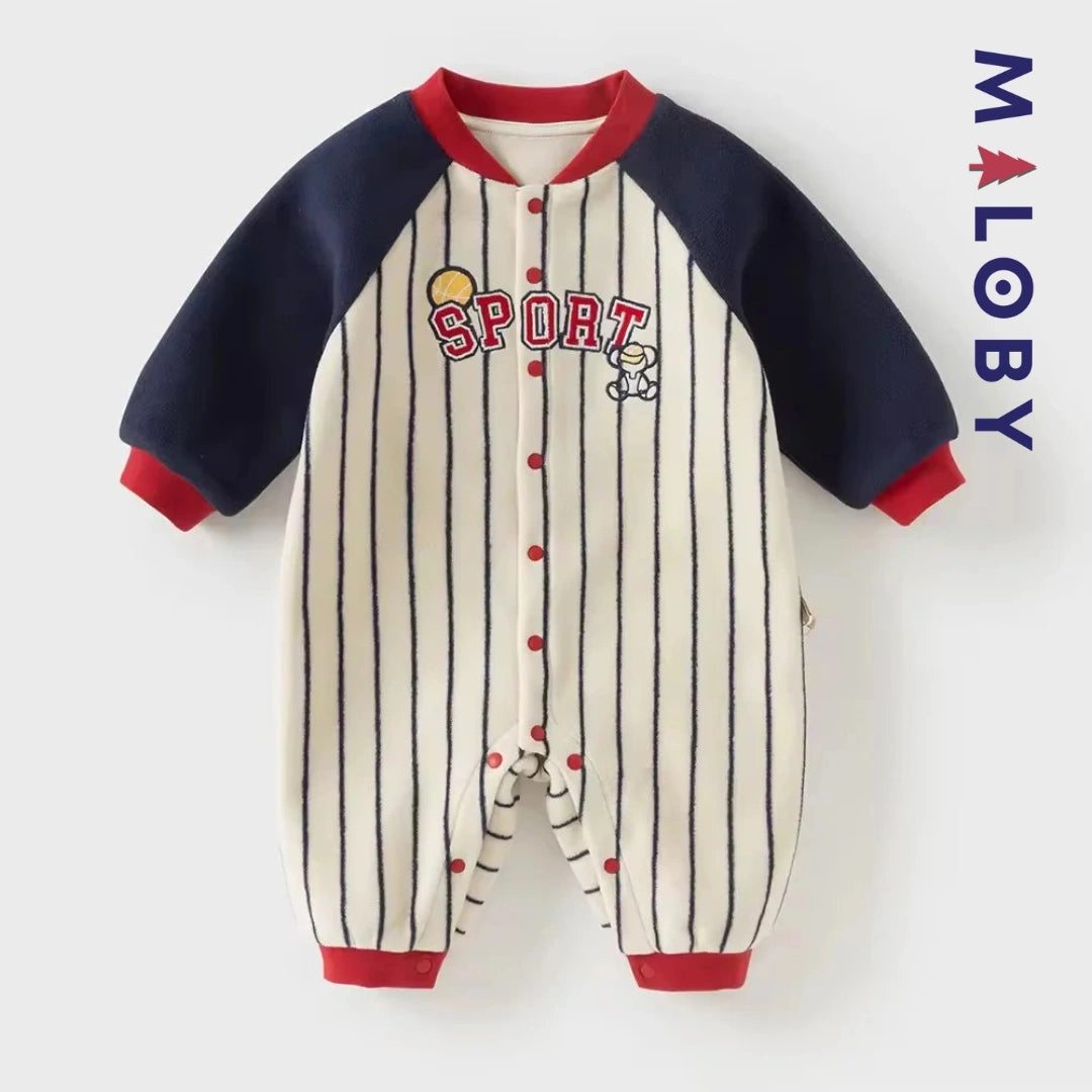 Combinaison longue en molleton rayée pour garçon, idéale pour vêtements enfant et bébé