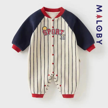 Combinaison longue en molleton rayée pour garçon, idéale pour vêtements enfant et bébé