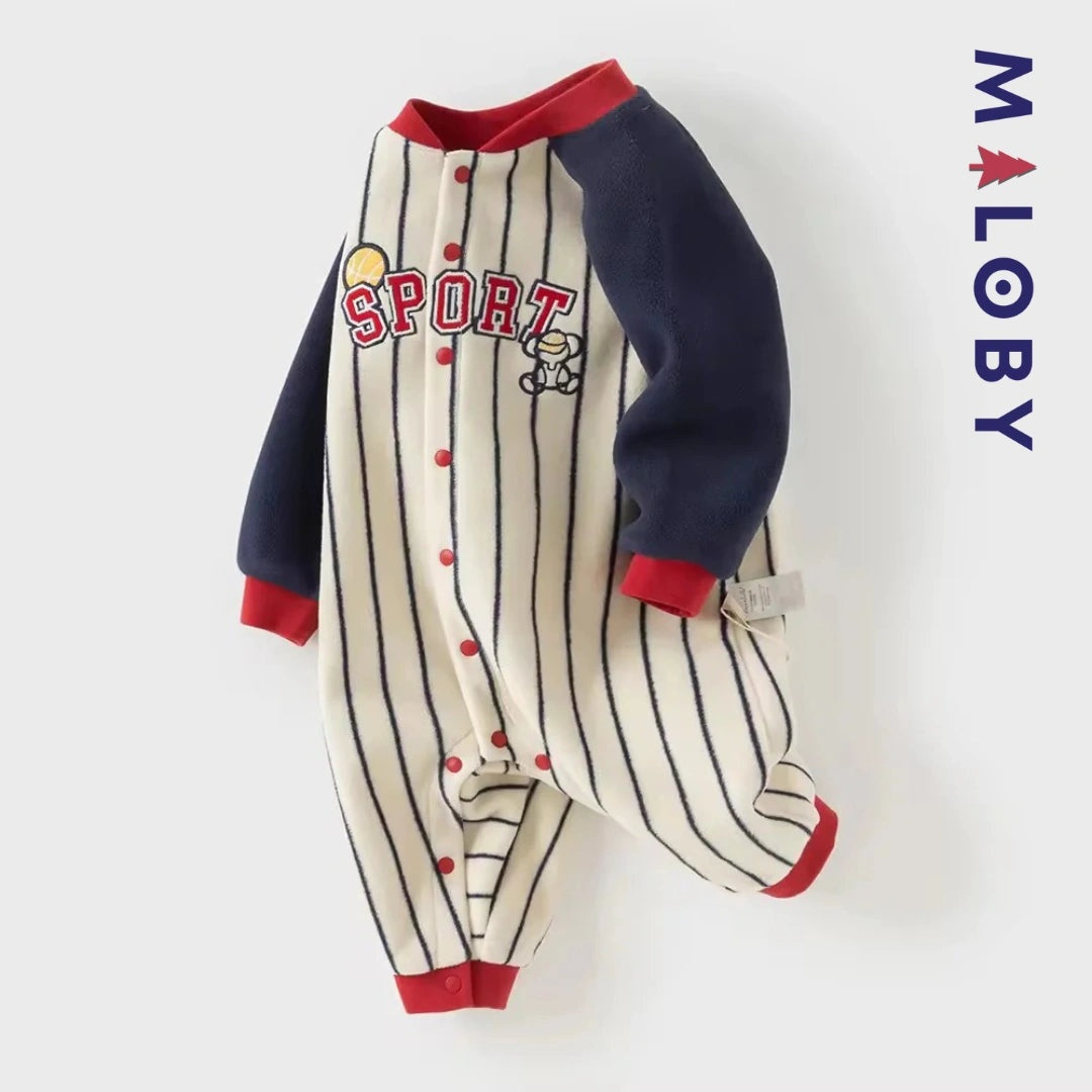 Combinaison longue en molleton rayée pour garçon, idéale pour vêtements enfant et bébé