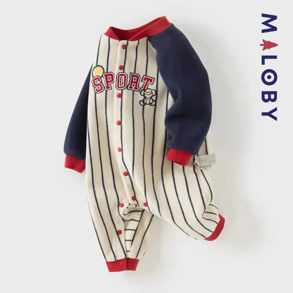 Combinaison longue en molleton rayée pour garçon, idéale pour vêtements enfant et bébé