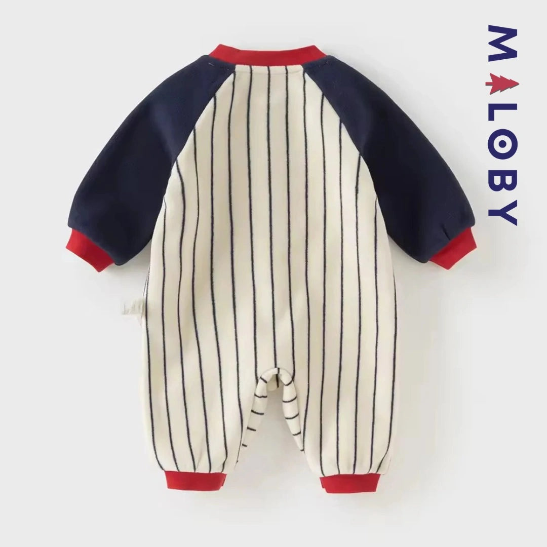 Combinaison longue en molleton rayée pour garçon, idéale pour vêtements enfant et bébé