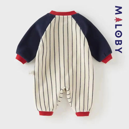 Combinaison longue en molleton rayée pour garçon, idéale pour vêtements enfant et bébé