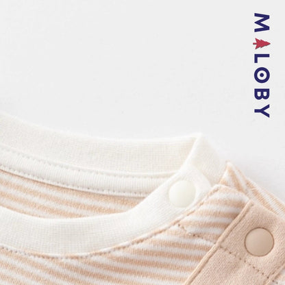 Combinaison longue beige à motif éléphant pour garçon, idéale pour les vêtements d'anniversaire des enfants.