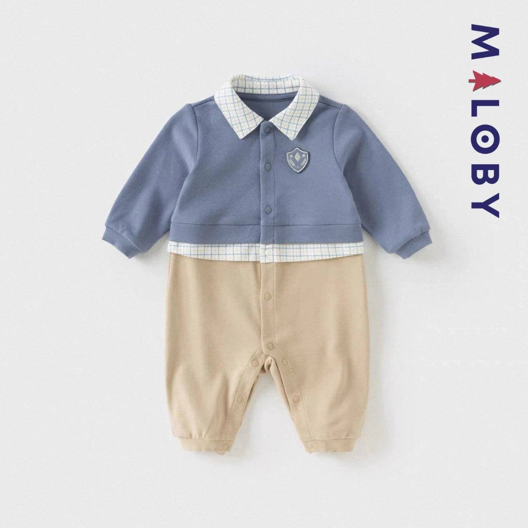 Combinaison longues effet 2 en 1 pour bébé garçon en bleu, parfait pour les événements spéciaux.