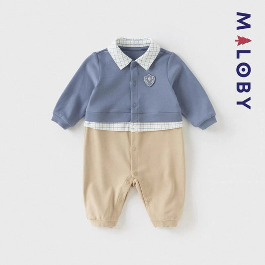 Combinaison longues effet 2 en 1 pour bébé garçon en bleu, parfait pour les événements spéciaux.